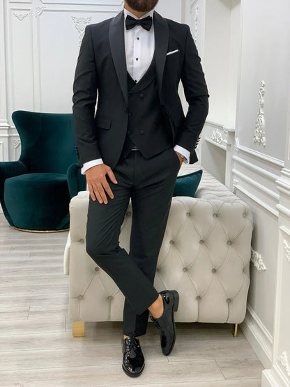 Lazio Black Slim Fit Shawl Lapel Tuxedo - BRABION
