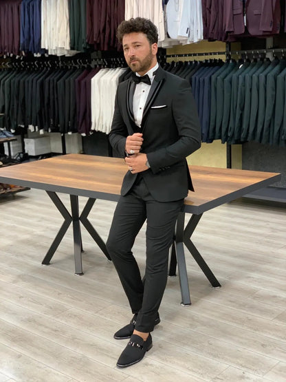 Stefano Black Slim Fit Shawl Lapel Tuxedo - BRABION
