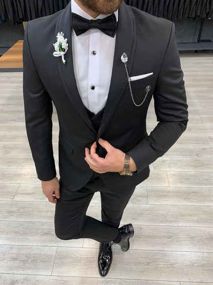 Molalla Black Shawl Lapel Tuxedo - Slim-Fit Elegance for Men - BRABION