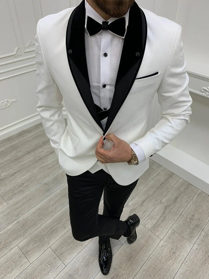 Austin White Slim Fit Shawl Lapel Tuxedo - Elevate Your Formal Look - BRABION