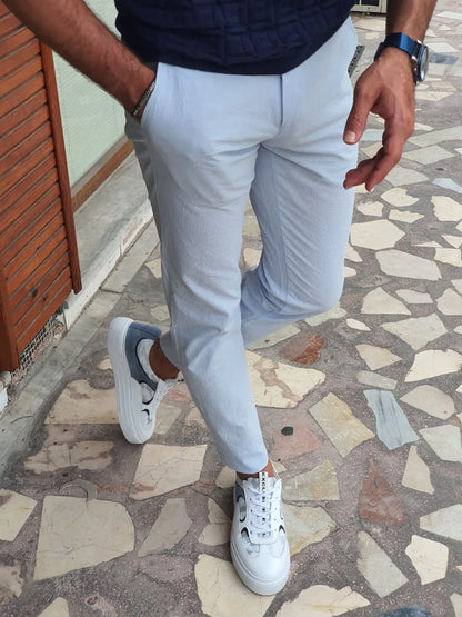 Berton Blue Slim Fit Cotton Pants - BRABION