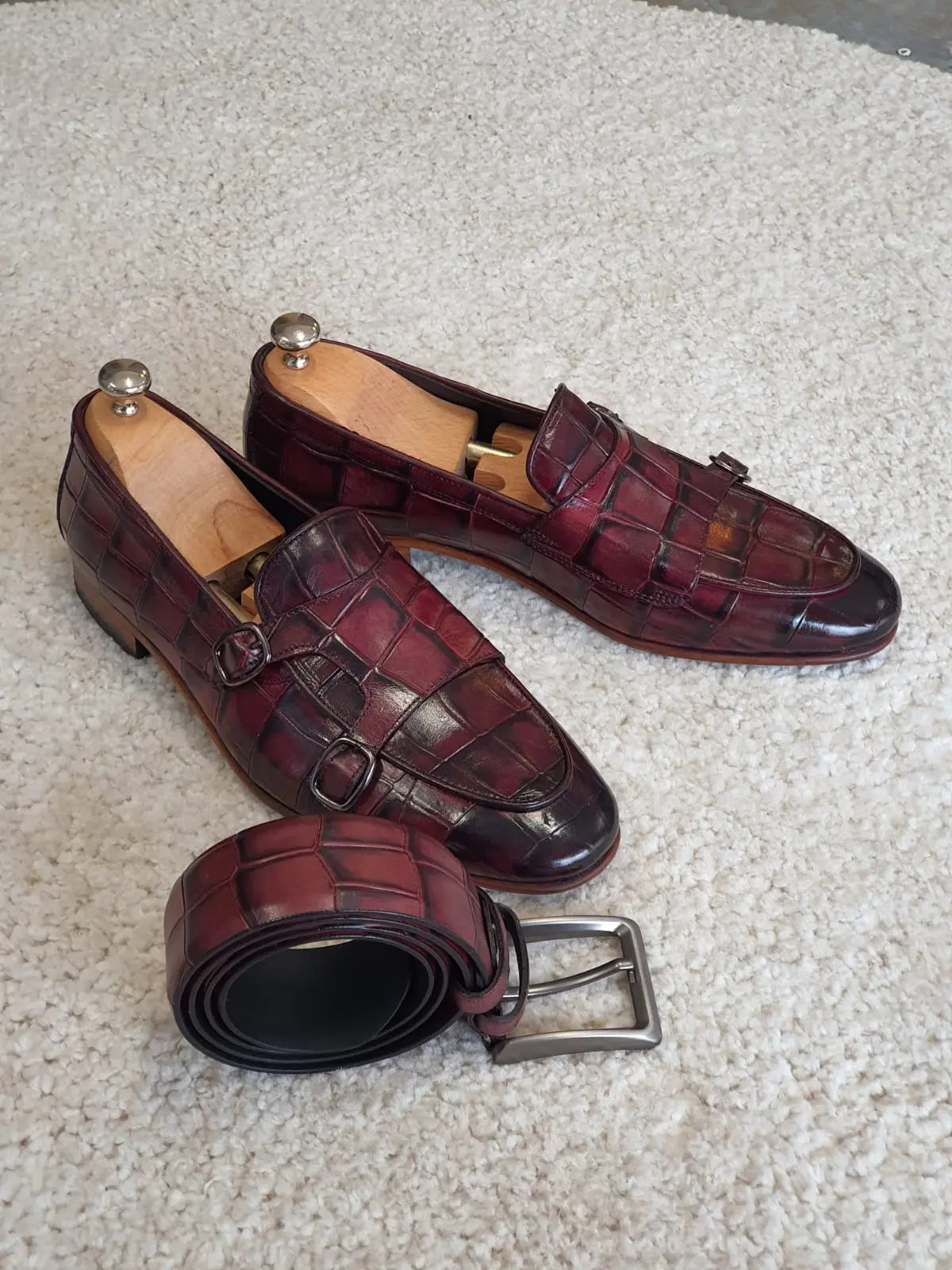 Antonio Burgundy Double Monk Strap Loafers - Redefining Elegance in Men's Footwear - BRABION