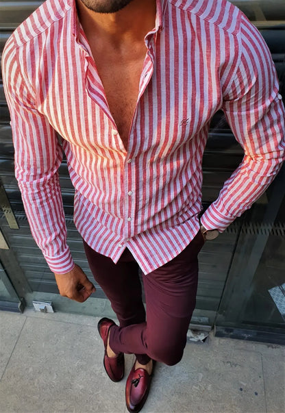 Brabion Stefano Claret Red Striped Slim-Fit Shirt - BRABION
