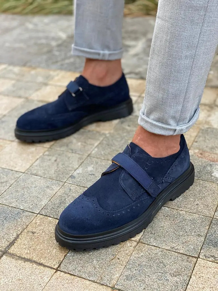Toros Blue Suede Wing Tip Derby Shoes - BRABION