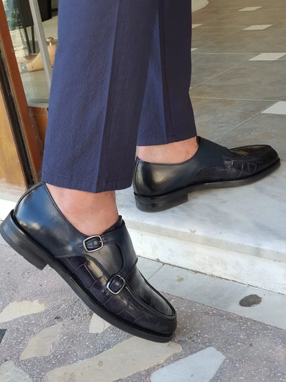 Montreal Navy Blue Monk Strap Loafers - Elegant Comfort for Every Occasion - BRABION