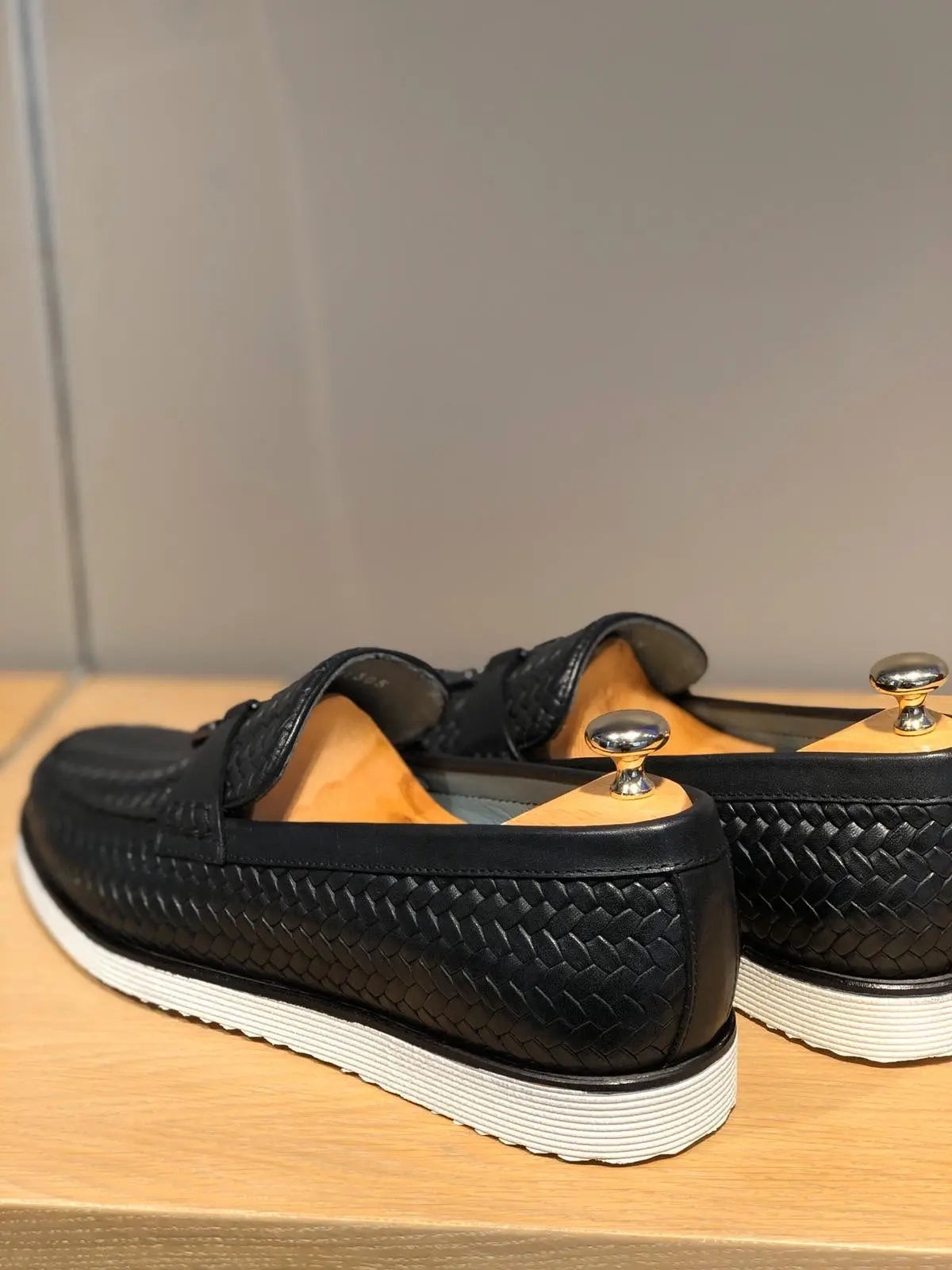 Odessa Black Woven Leather Tassel Loafer - BRABION