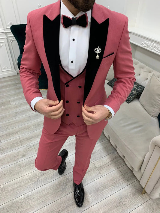 Eden Pink Slim Fit Velvet Peak Lapel Tuxedo for Men - BRABION