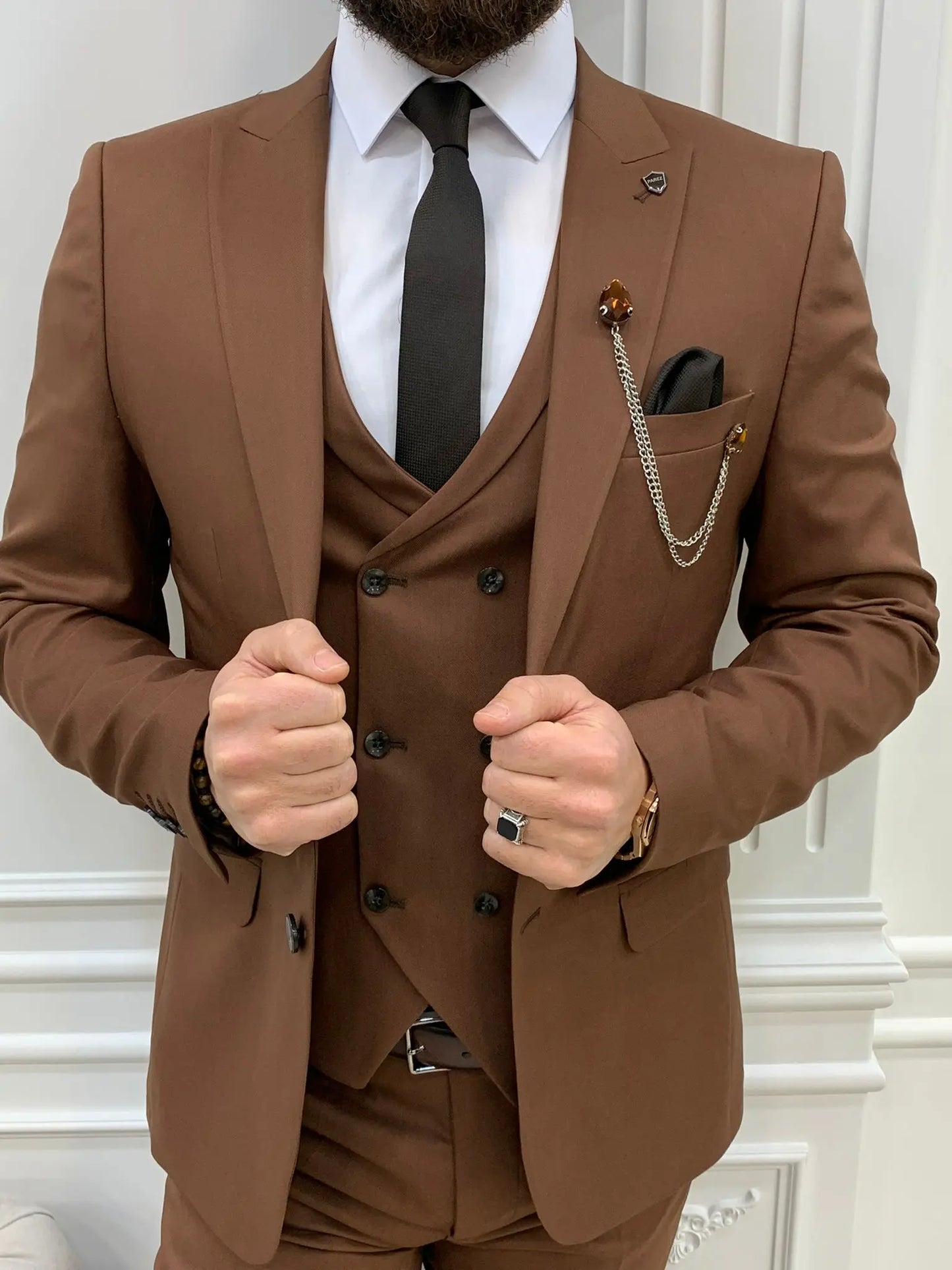 Stefano Tile Slim Fit Suit - Elegant Three-Piece Ensemble brabion