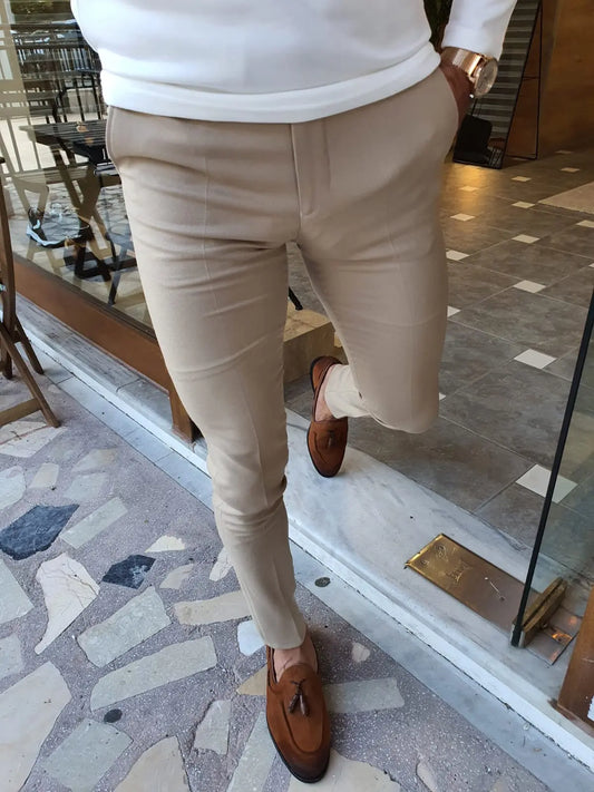 Stefano Beige Slim Fit Pants: Versatile Elegance for Every Occasion - BRABION