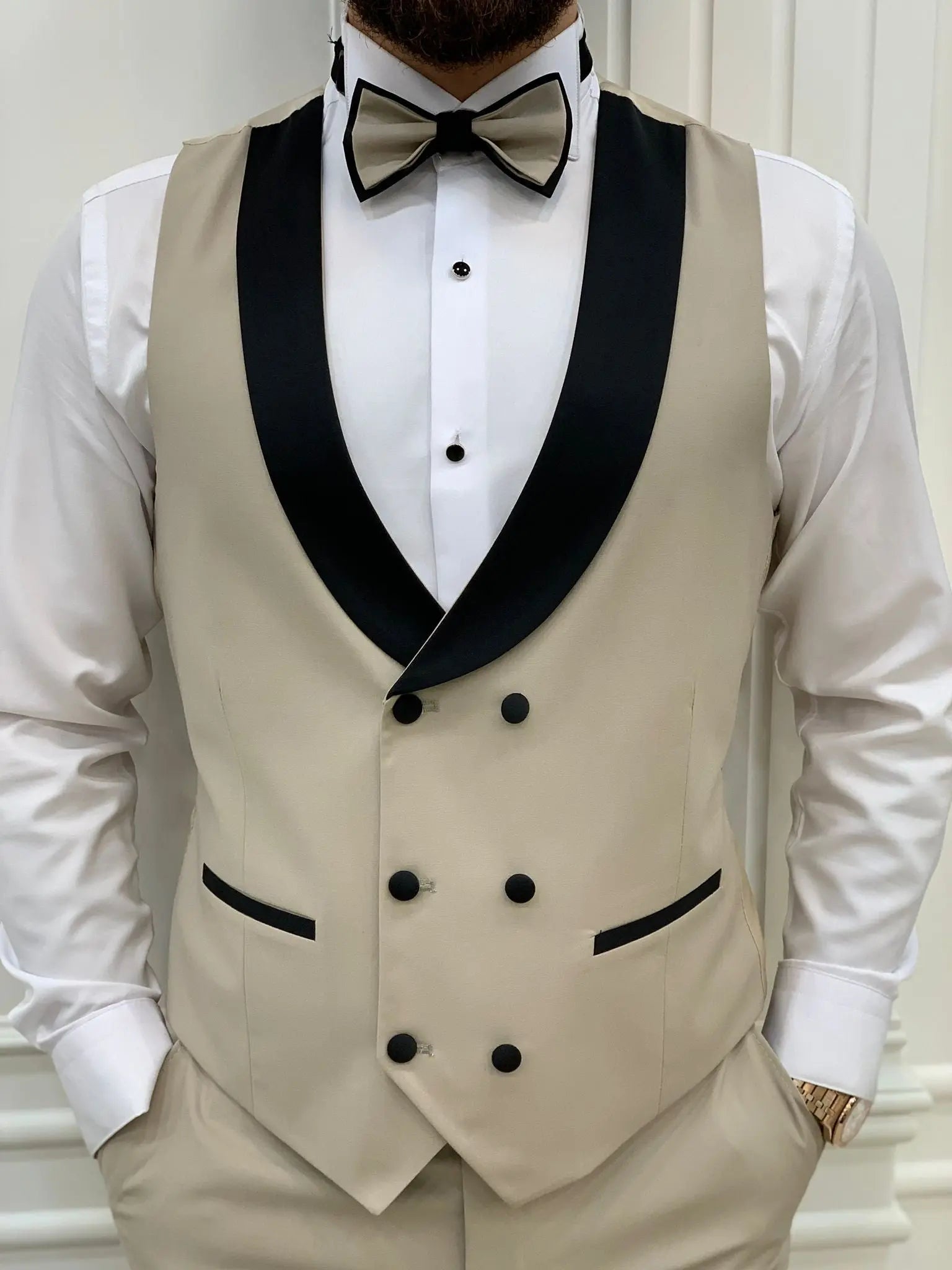Perris Beige Slim Fit Tuxedo - Elevate Your Formal Style - BRABION