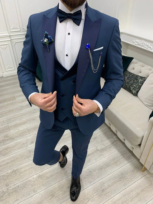 Perris Light Blue Slim Fit Tuxedo: Elevate Your Formal Style - BRABION