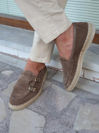 Cole Beige Suede Double Monk Strap Loafers - Elevate Your Style - BRABION