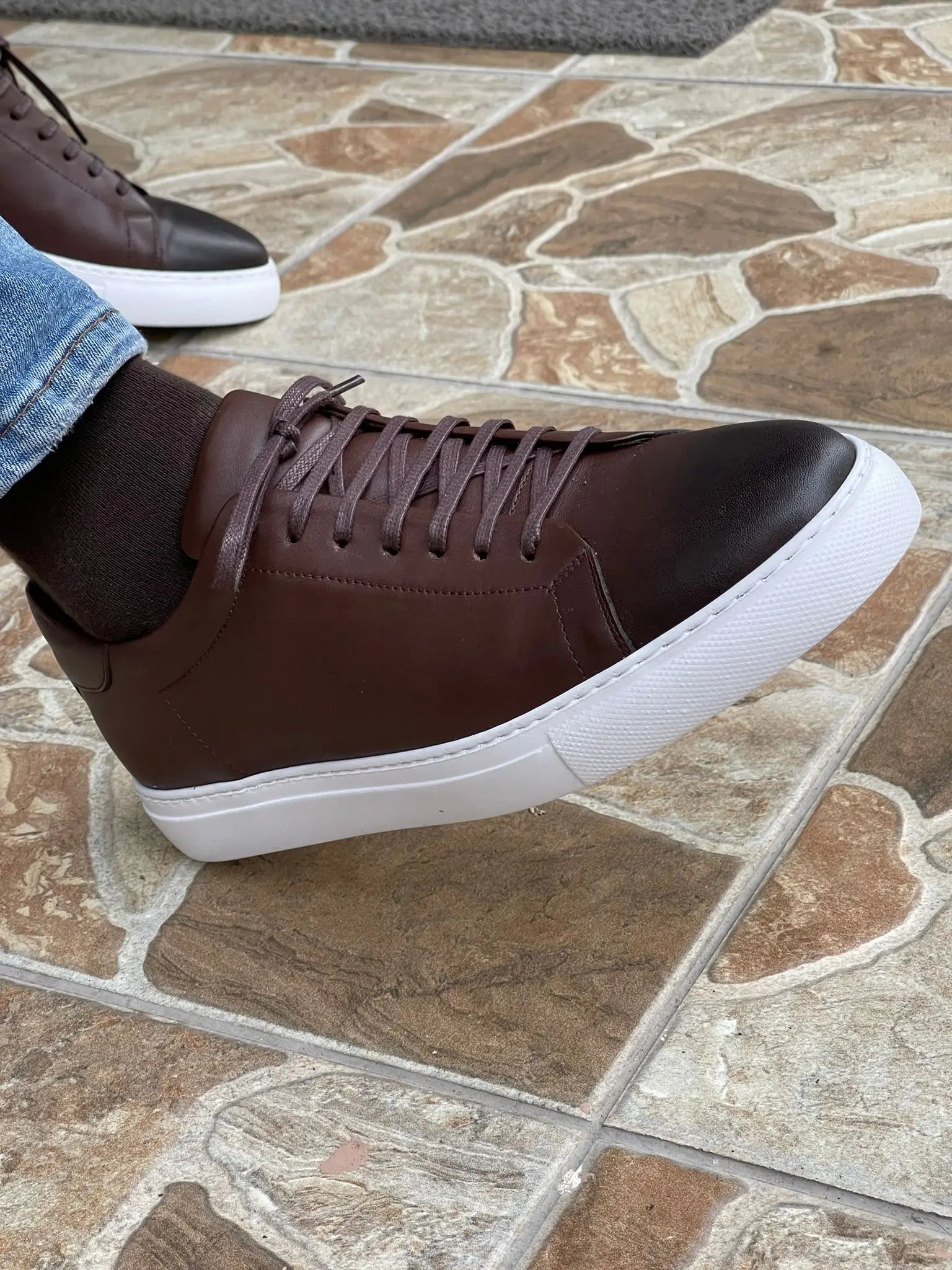 Martin Brown Lace-Up Mid-Top Sneakers for Elegant Comfort - BRABION