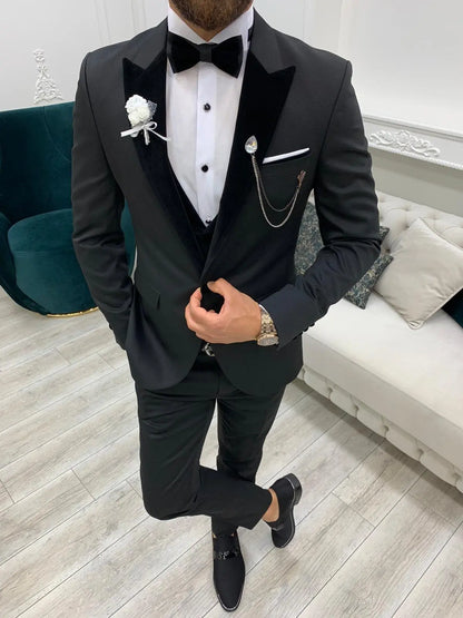 Molalla Black Velvet Peak Lapel Tuxedo: Perfect Elegance for Formal Occasions - BRABION