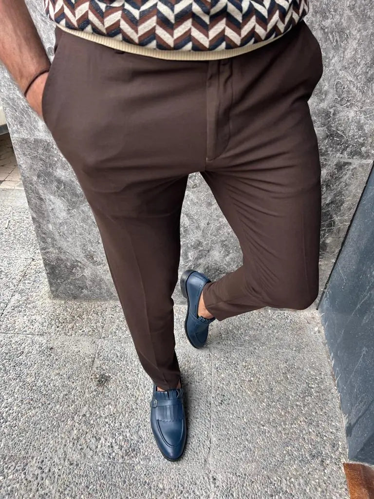Sorento Dark Brown Slim Fit Pants - BRABION