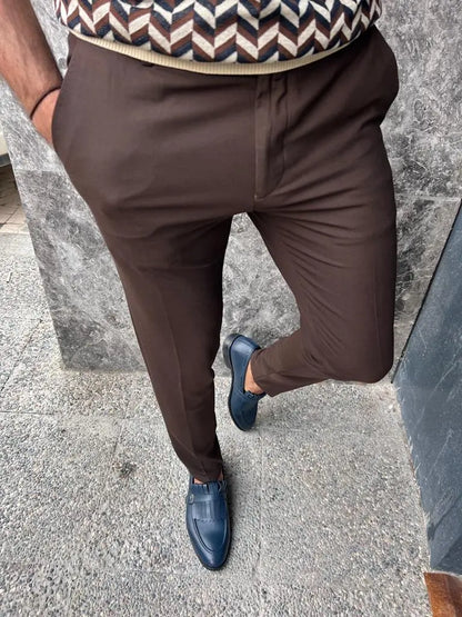 Sorento Dark Brown Slim Fit Pants - BRABION