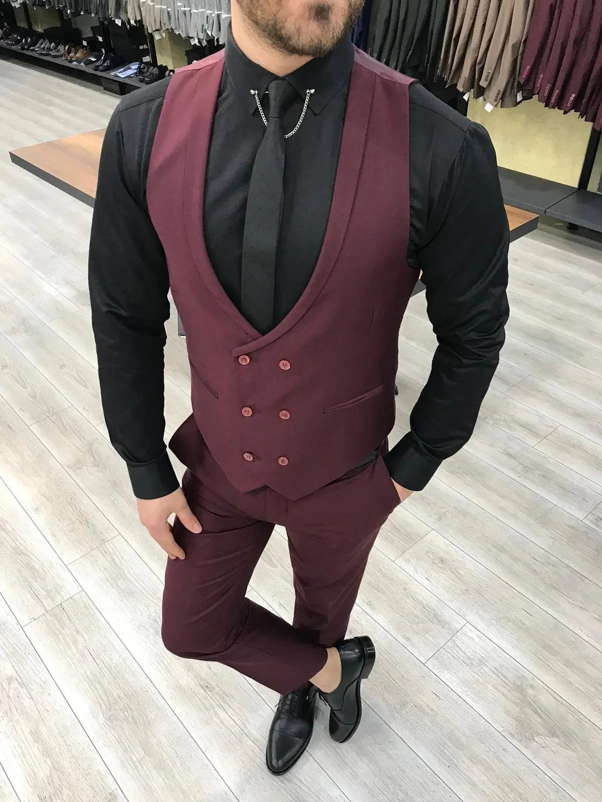 Louis Slim Fit Burgundy Crystal Suit BOJONI