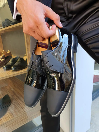 Fort Worth Black Cap Toe Laced Blucher - Elegant Leather Shoes - BRABION