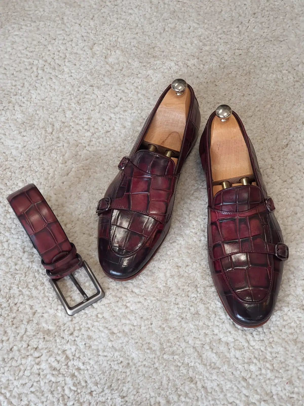 Antonio Burgundy Double Monk Strap Loafers - Redefining Elegance in Men's Footwear - BRABION