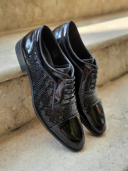 Henderson Black Wholecut Derbies - Navy Blue Patent Leather Elegance - BRABION