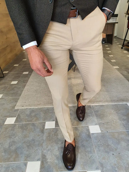 Henderson Beige Slim Fit Pants - Elevate Your Style with Versatile Comfort - BRABION