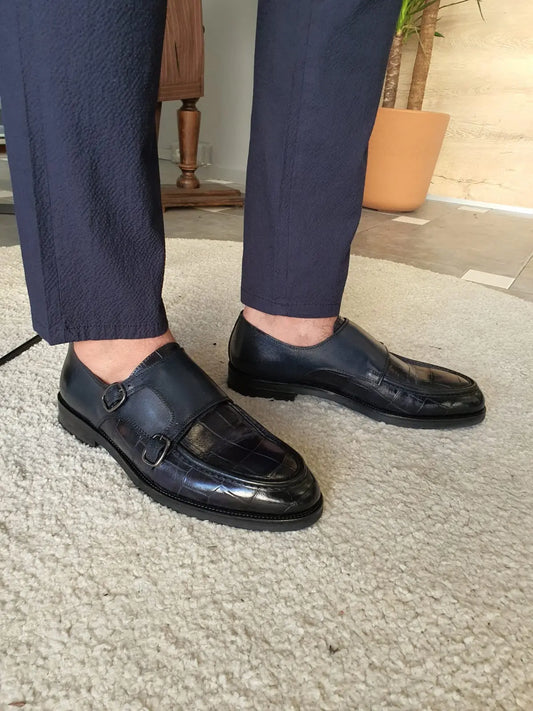 Montreal Navy Blue Monk Strap Loafers - Elegant Comfort for Every Occasion - BRABION