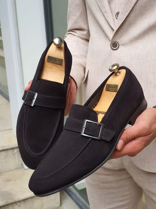 Henderson Black Suede Buckle Loafers: Elegant Comfort for Every Occasion - BRABION
