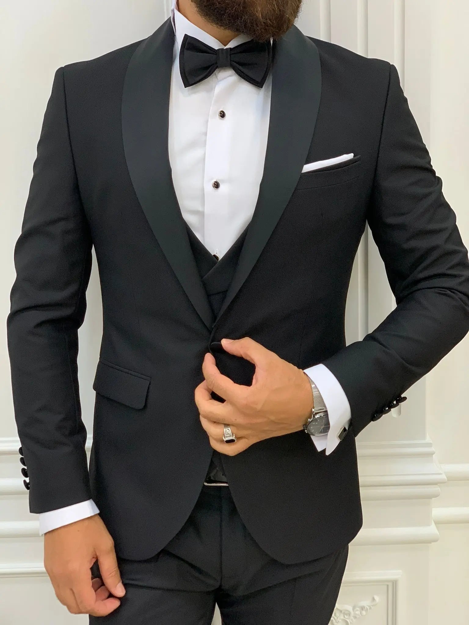 Lazio Black Slim Fit Shawl Lapel Tuxedo - BRABION