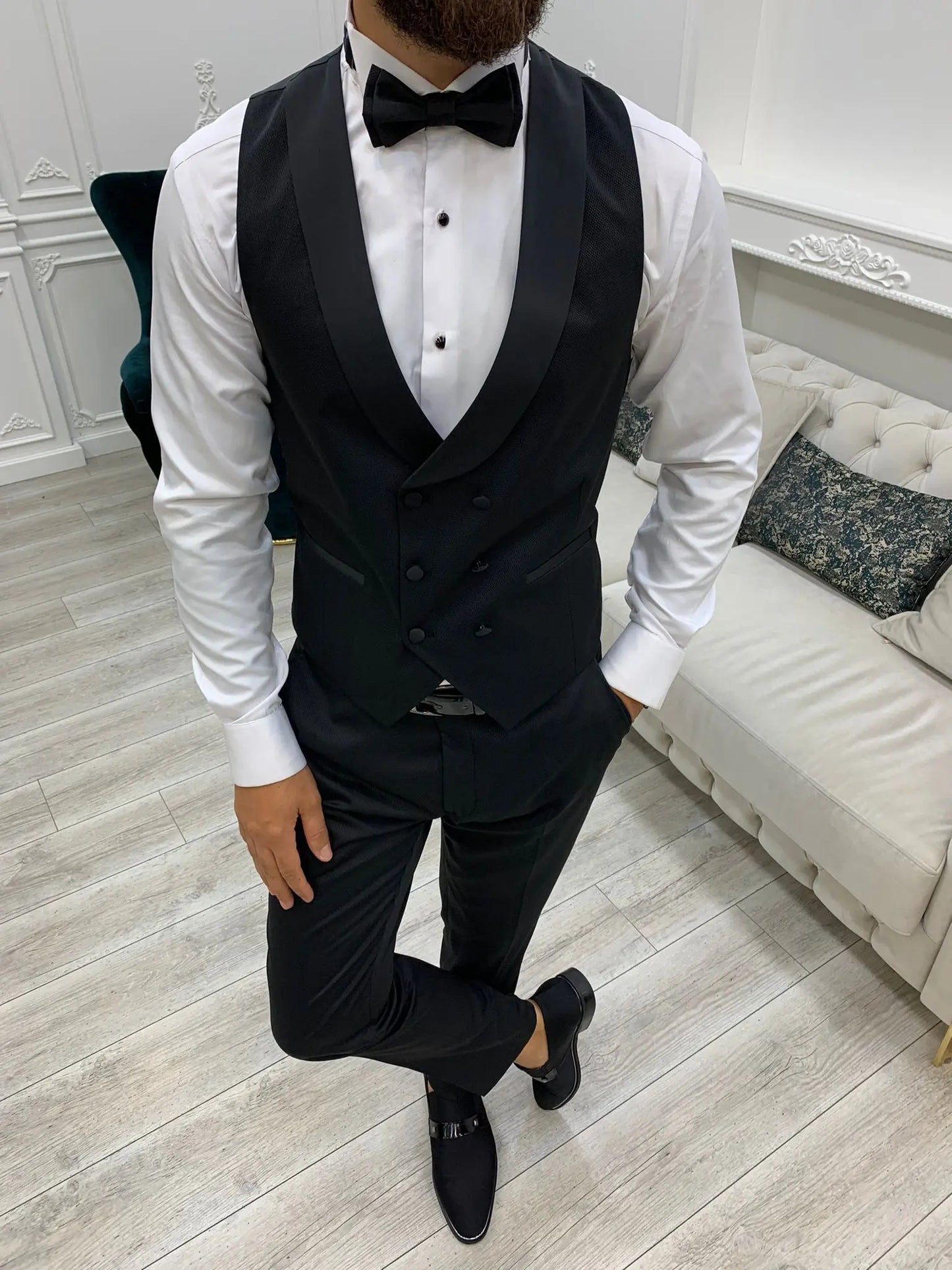Bernard Black Slim Fit Peak Lapel Tuxedo - BRABION