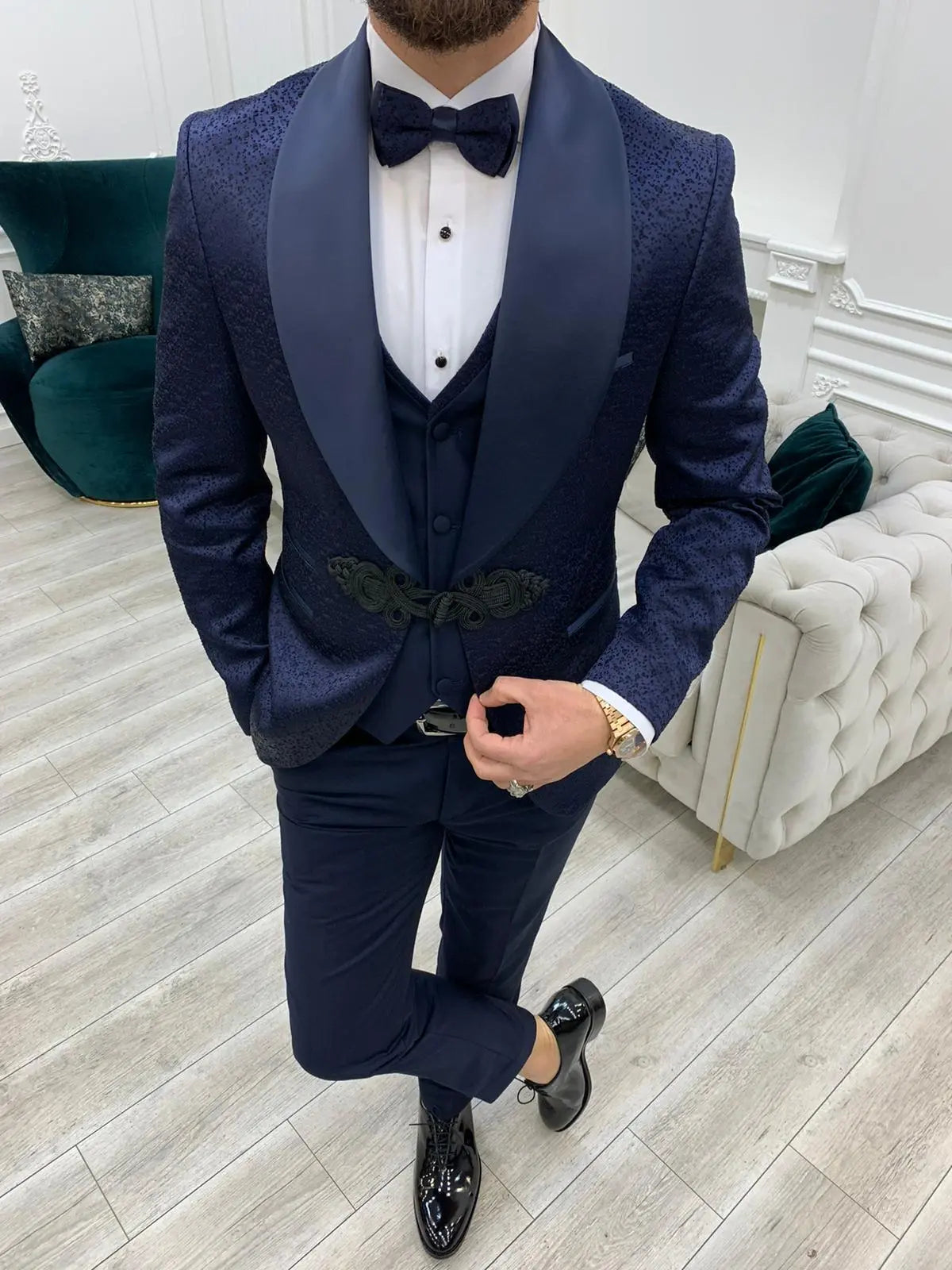 Lopez Navy Blue Slim Fit Tuxedo - BRABION
