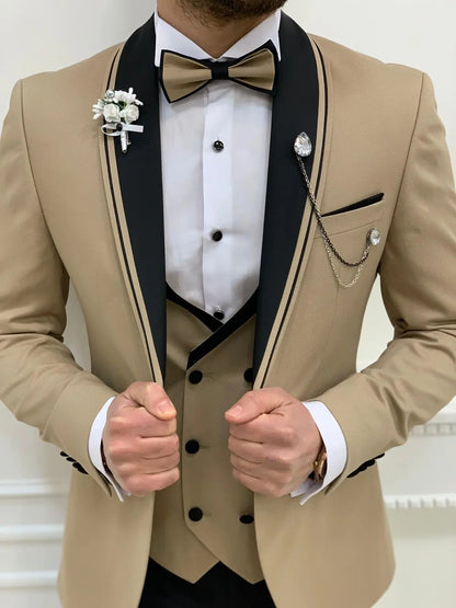 Napoli Gold Slim Fit Shawl Lapel Tuxedo - Elevate Your Formal Look - BRABION