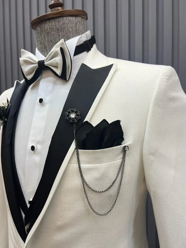 Sorento White Slim Fit Peak Lapel Tuxedo - BRABION