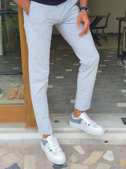 Berton Blue Slim Fit Cotton Pants - BRABION
