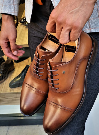 Stefano Brown Wholecut Oxfords - Premium Leather Dress Shoes - BRABION