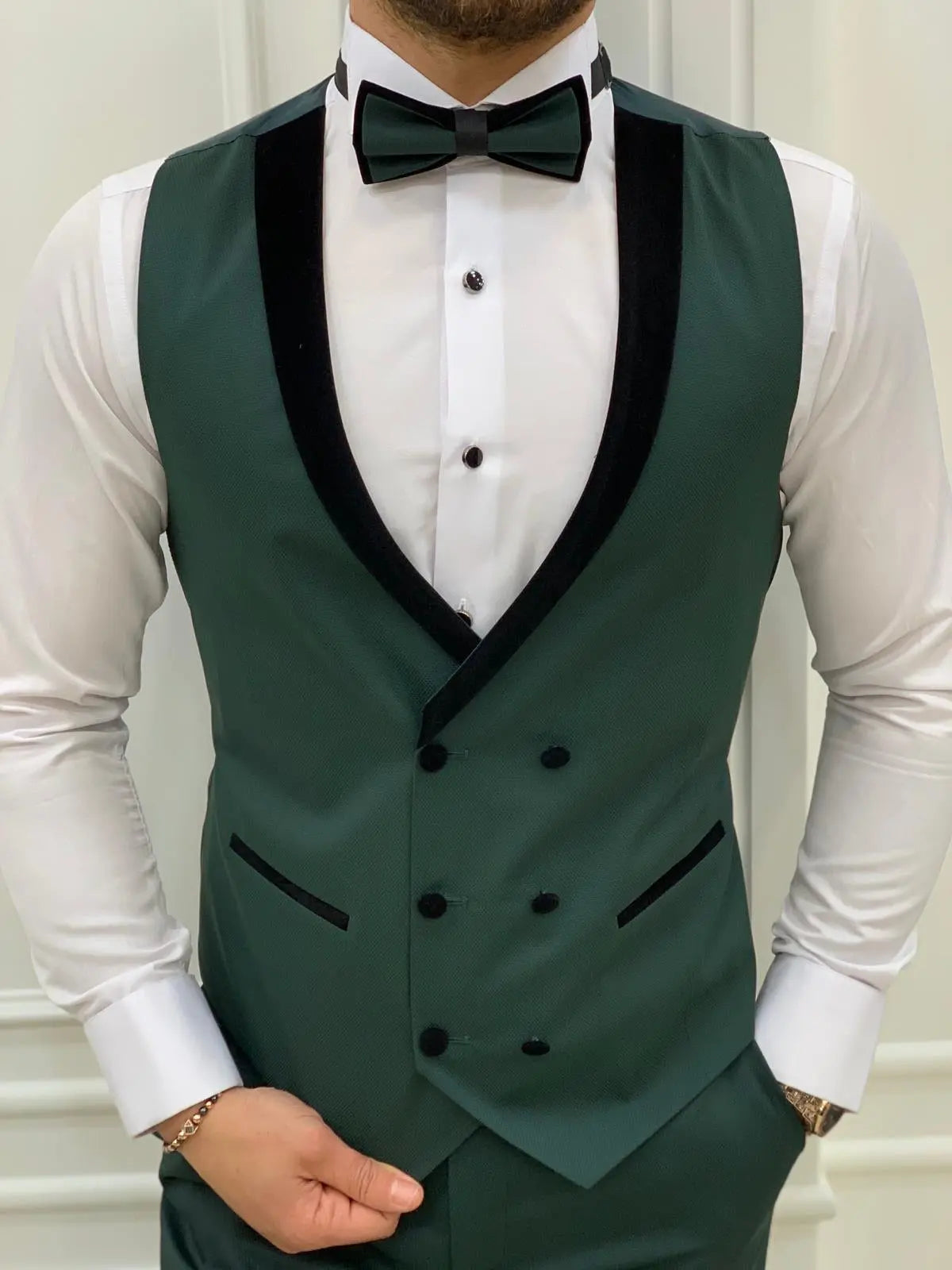 Royal Green Slim Fit Velvet Peak Lapel Tuxedo - BRABION