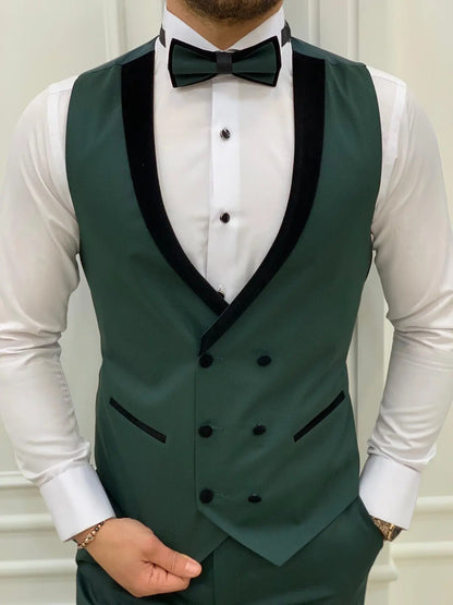 Royal Green Slim Fit Velvet Peak Lapel Tuxedo - BRABION