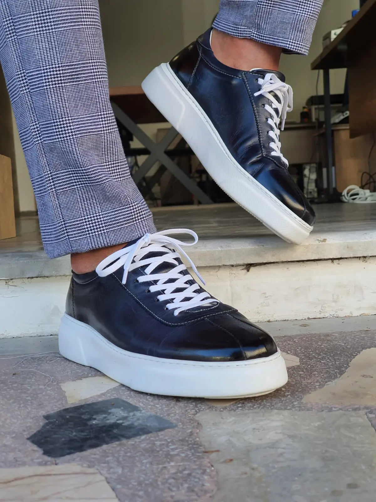 Montreal Navy Blue Mid-Top Sneakers for Men - BRABION