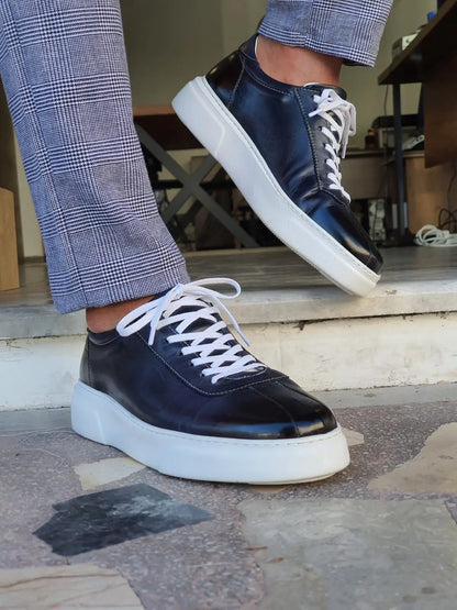 Montreal Navy Blue Mid-Top Sneakers for Men - BRABION