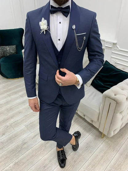 Avion Blue Slim Fit Shawl Lapel Tuxedo - BRABION