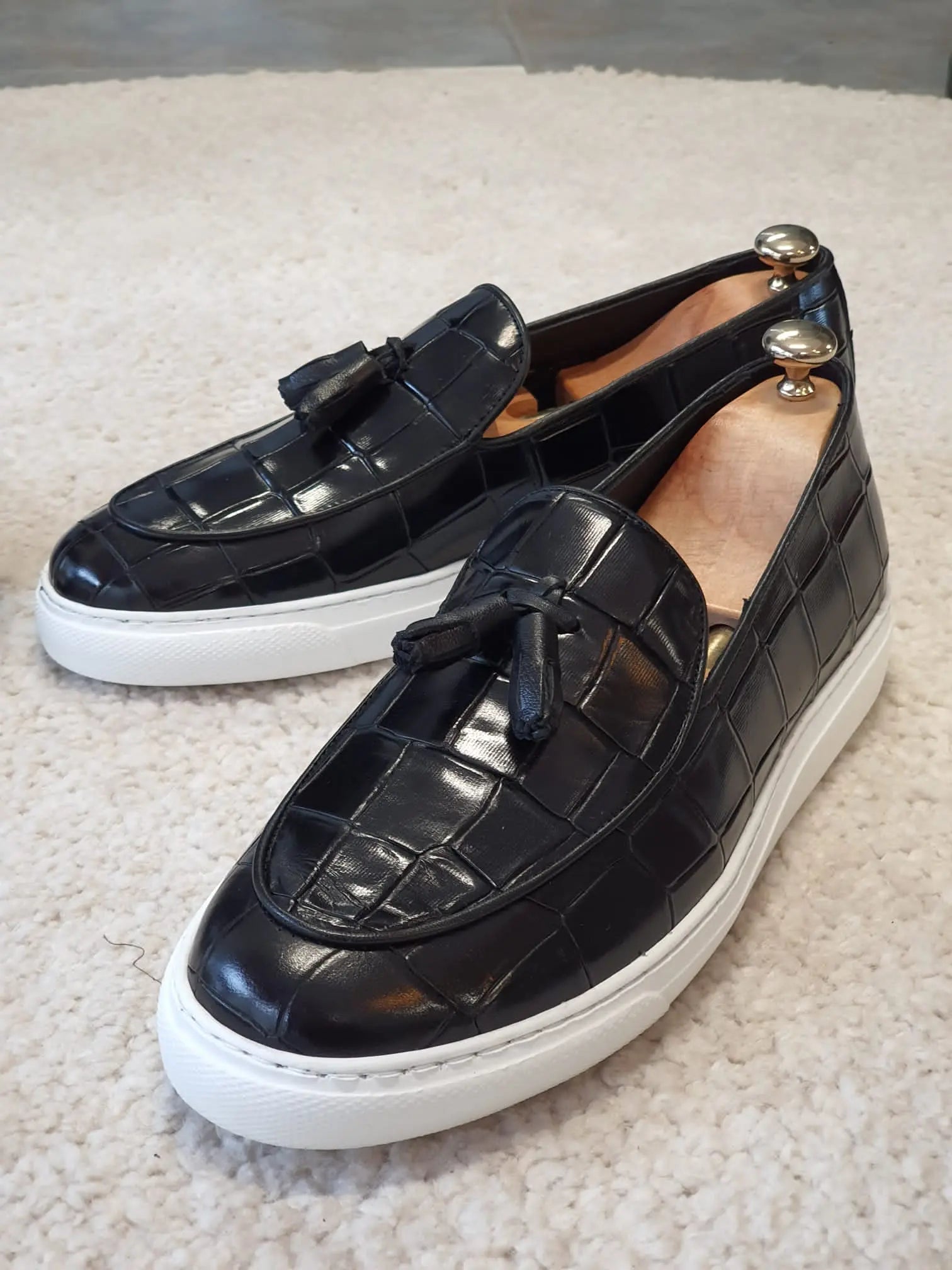 Berton Black Tassel Loafers - BRABION