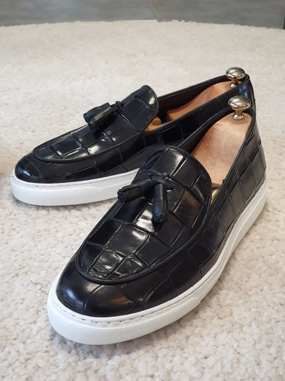 Berton Black Tassel Loafers - BRABION