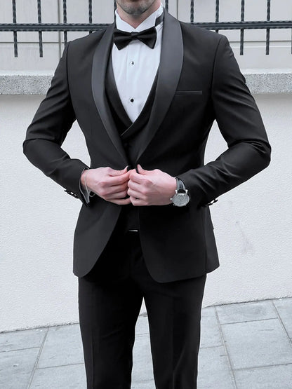 Enzo Black Shawl Lapel Slim Fit Tuxedo for Men - BRABION