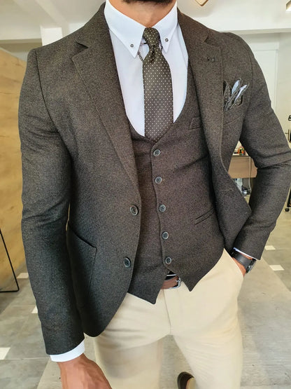 Men's Khaki Slim Fit Suit - Elevate Your Elegance BOJONI