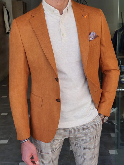 Montreal Brown Slim Fit Cotton Blazer - BRABION
