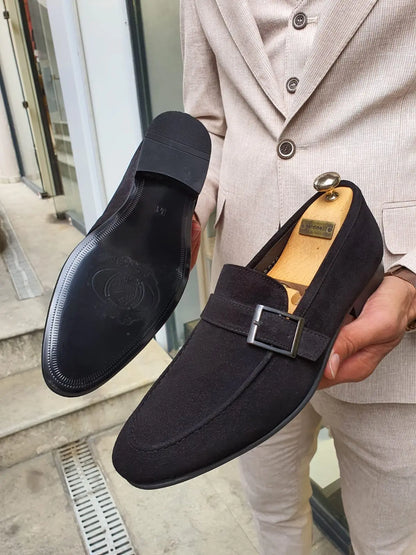 Henderson Black Suede Buckle Loafers: Elegant Comfort for Every Occasion - BRABION
