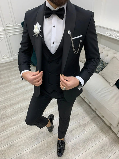 Avion Black Slim Fit Shawl Lapel Tuxedo: The Pinnacle of Formal Elegance - BRABION