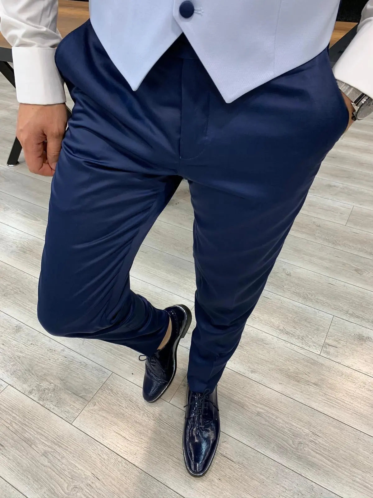 Wilson Sky Blue Slim Fit Shawl Lapel Tuxedo - BRABION
