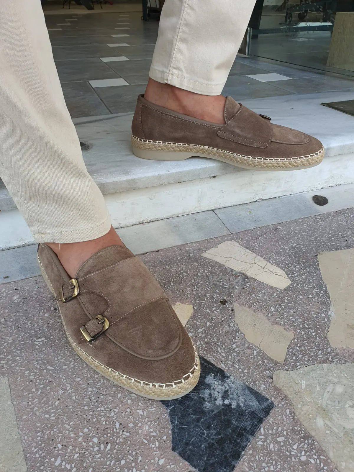 Cole Beige Suede Double Monk Strap Loafers - Elevate Your Style - BRABION