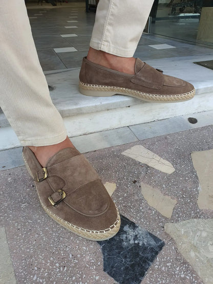 Cole Beige Suede Double Monk Strap Loafers - Elevate Your Style - BRABION