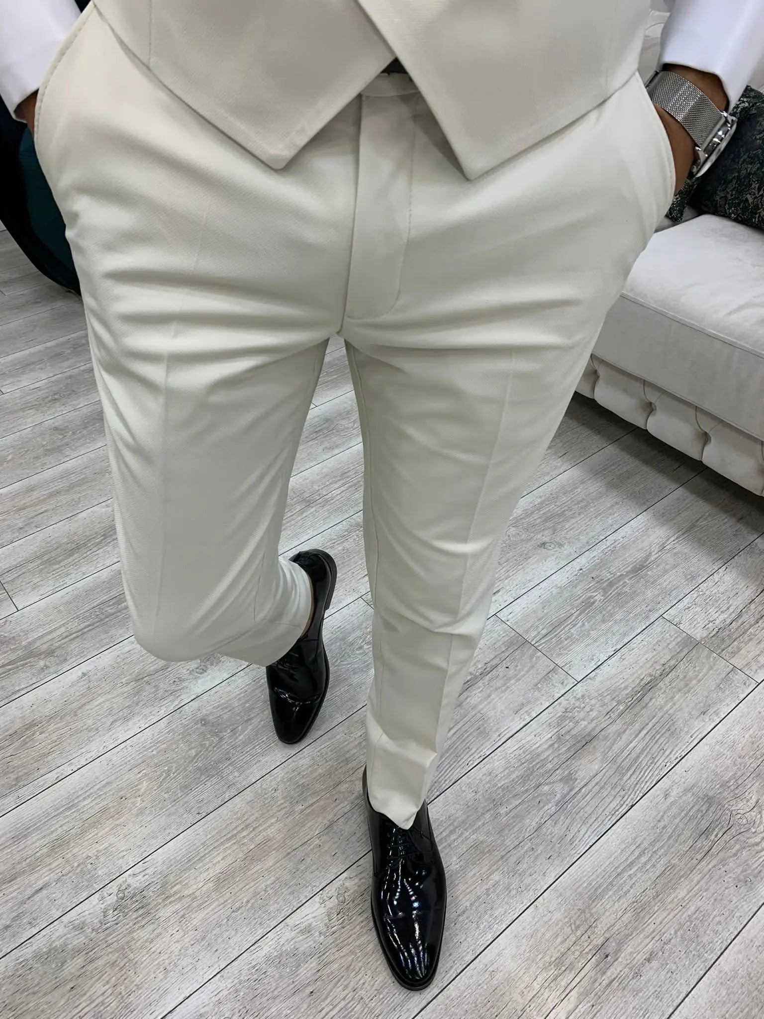 Acacia White Slim Fit Velvet Peak Lapel Tuxedo - Elevate Your Formal Wardrobe - BRABION